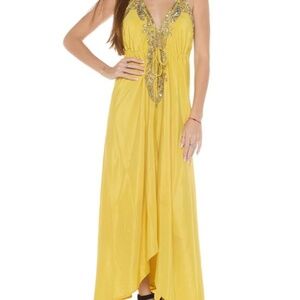 Yellow Embellished Halter Coverup Maxi Dress